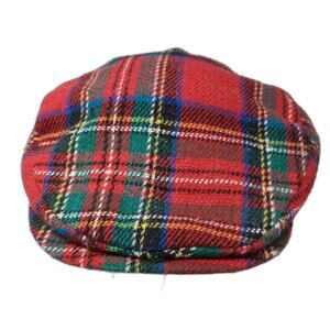 Country Gentleman Flat Cap Red Tartan Plaid Wool Tweed Made USA Hat L Vintage